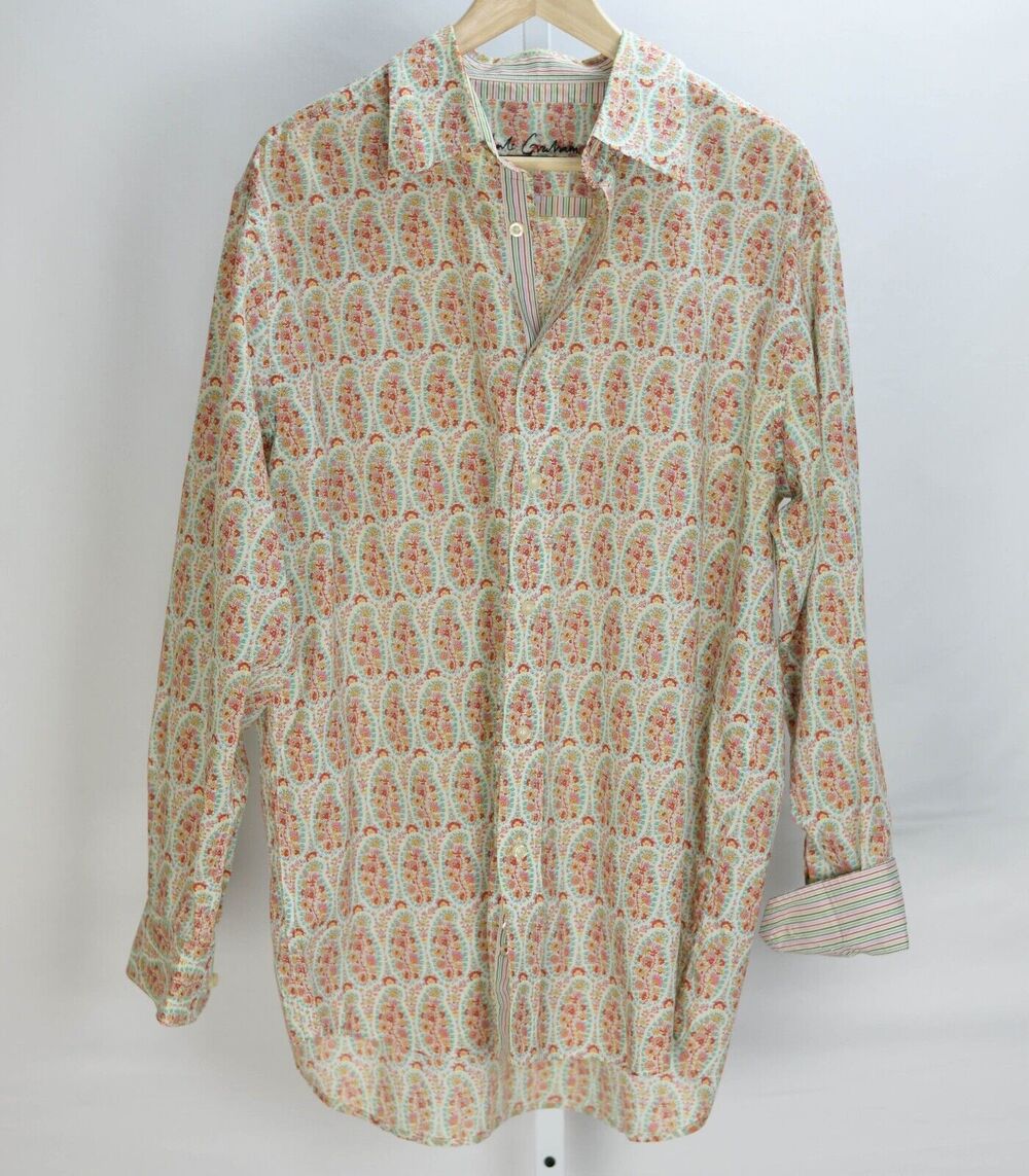 Robert Graham Shirt Red Wildflower Vines Reverse Cuffs sz L